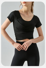 Load image into Gallery viewer, Yoga Clothing Top One Piece Sports T shirt with Chest Pad Slim Fit Thin Breathable Quick Drying Workout Top Women

