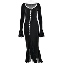 Load image into Gallery viewer, Sexy Sexy Solid Color Waist Tight Bell Sleeve Single Breasted Side Slit Dress
