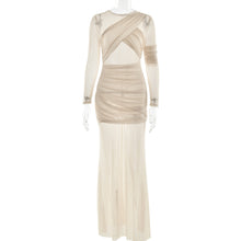 Load image into Gallery viewer, Sexy Mesh See through Maxi Long Sleeve Sexy Pleated Slim Fit Dress
