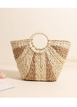 Load image into Gallery viewer, Pastoral Large Capacity Portable Straw-Weaved Bag Contrast Color Hand Carrying Straw Bag Woven Bag Vacation Beach Bag Vegetable Basket
