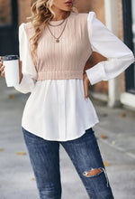 Load image into Gallery viewer, Women Clothing Round Neck Wavy Stripes Stitching Tops Elegant Blouse
