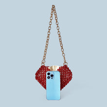 Load image into Gallery viewer, Red Love Heart Beaded Bag Hand Woven Bag Red Beads Bag Crossbody Shoulder Bag Finished Bag
