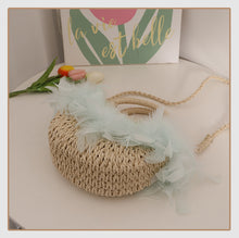 Load image into Gallery viewer, Fairy Feather Crossbody Straw Bag Cute Portable Semicircle Straw Bag Woven Bag Rattan Weave Bag Seaside Vacation Beach Bag
