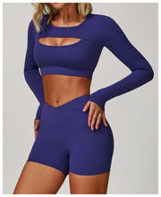 Load image into Gallery viewer, Nude Feel Tight Yoga Long Sleeve Shockproof Sports Hollow Out Cutout T shirt Running Workout Yoga Top
