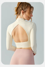Load image into Gallery viewer, Workout Clothes Long Sleeve with Chest Pad Autumn Winter Stand Collar Sports Top Waist Slimming Hollow Out Cutout Beauty Back Long Sleeve Yoga Wear Women
