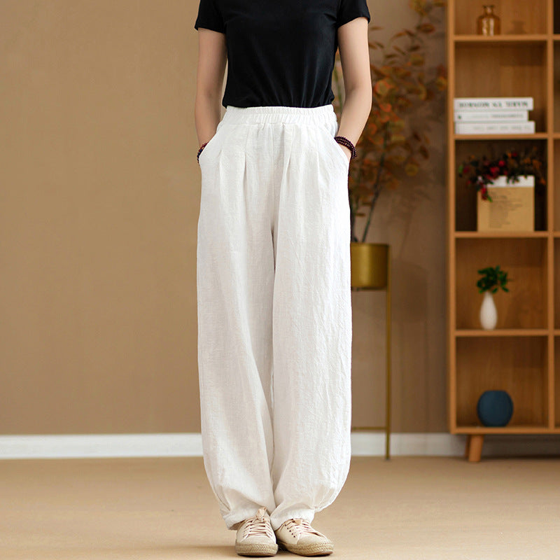 Womens - Cotton Linen - Spring/ Summer - Artistic Stone Washed Loose Slimming Pants