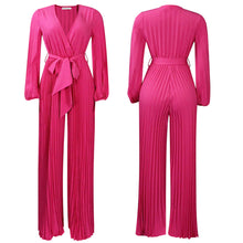 Load image into Gallery viewer, Summer V neck Sexy Lace up Pleated Wide Leg Jumpsuit
