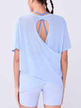 Load image into Gallery viewer, Womens Summer Bunchy Yarn Hollow Out Cutout Back -  Loose Yoga Blouse - Breathable Lightweight - Plus Size T shirt - Casual Sports Short Sleeve
