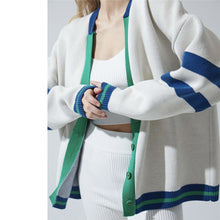 Load image into Gallery viewer, Womens Contrast Color Cardigan Loose Casual Autumn Winter Sweater Striped Simple Knitted Sweater Coat
