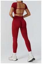 Load image into Gallery viewer, Autumn Winter Seamless Yoga Clothes for Women Hollow Out Cutout-out Beauty Back Slim Fit Yoga Short Sleeve Outdoor Running Top
