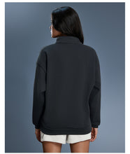 Load image into Gallery viewer, Womens Autumn Winter Half Zipper Fleece Lined Thickening Stand Collar Sweater Casual Loose All Matching Warm Top
