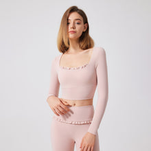 Load image into Gallery viewer, Autumn Winter Nude Feel Lace Yoga Clothes Long Sleeve Semi Fixed Cup Running Slim Sports Bra Breathable Workout Clothes Top
