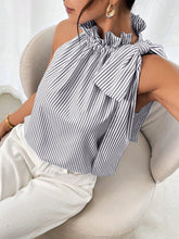 Load image into Gallery viewer, Womens Sleeveless Striped Lace Turtleneck Top
