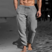 Load image into Gallery viewer, Men&#39;s Solid Color Drawstring Cotton Linen Loose Beach Casual Slim Pants
