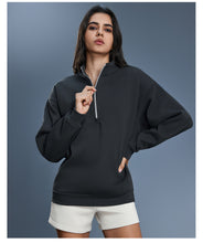 Load image into Gallery viewer, Womens Autumn Winter Half Zipper Fleece Lined Thickening Stand Collar Sweater Casual Loose All Matching Warm Top
