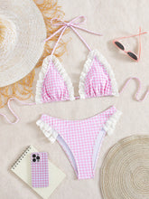 Load image into Gallery viewer, 2pc Swt - Womens Summer Lace Plaid Halter Bikini Swimsuit
