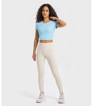 Load image into Gallery viewer, Stripe Rib High Strength Stretch Shaping Fitness Yoga Wear round Neck Slim Fit Slimming Sports Short Sleeve Women
