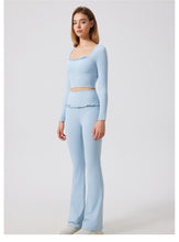 Load image into Gallery viewer, Autumn Winter Nude Feel Lace Yoga Clothes Long Sleeve Semi Fixed Cup Running Slim Sports Bra Breathable Workout Clothes Top
