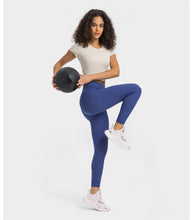 Load image into Gallery viewer, Stripe Rib High Strength Stretch Shaping Fitness Yoga Wear round Neck Slim Fit Slimming Sports Short Sleeve Women

