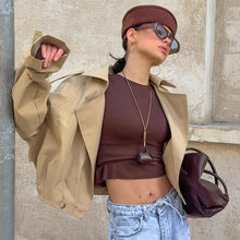 Load image into Gallery viewer, Womens Autumn Khaki Double Breasted Collar Trench Casual Jacket Coat
