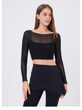 Load image into Gallery viewer, 2pc Set - Womens Faux Mesh Sports T Shirt  Long Sleeve With Chest Pad Clothes Cropped Quick Drying Slimming Workout Clothes Yoga Top
