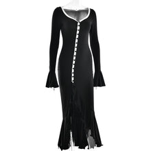 Load image into Gallery viewer, Sexy Sexy Solid Color Waist Tight Bell Sleeve Single Breasted Side Slit Dress
