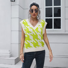 Load image into Gallery viewer, Womens Houndstooth V-neck Outer Wear Inner Wear Autumn Winter Knitwear Sweater Vest
