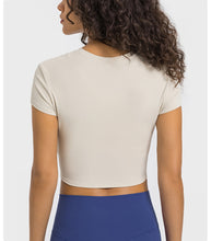 Load image into Gallery viewer, Stripe Rib High Strength Stretch Shaping Fitness Yoga Wear round Neck Slim Fit Slimming Sports Short Sleeve Women

