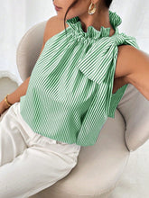 Load image into Gallery viewer, Womens Sleeveless Striped Lace Turtleneck Top
