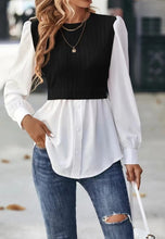 Load image into Gallery viewer, Women Clothing Round Neck Wavy Stripes Stitching Tops Elegant Blouse
