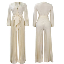 Load image into Gallery viewer, Summer V neck Sexy Lace up Pleated Wide Leg Jumpsuit
