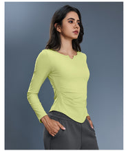 Load image into Gallery viewer, Womens Autumn Sports Top V neck Elastic Slim Fit Slimming Yoga Clothes with Chest Pad Workout Long Sleeve T shirt
