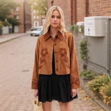 Load image into Gallery viewer, Elegant Retro Suede Floral Embellished Collared Short Coat
