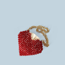 Load image into Gallery viewer, Red Love Heart Beaded Bag Hand Woven Bag Red Beads Bag Crossbody Shoulder Bag Finished Bag
