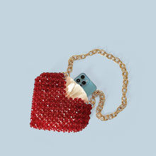 Load image into Gallery viewer, Red Love Heart Beaded Bag Hand Woven Bag Red Beads Bag Crossbody Shoulder Bag Finished Bag
