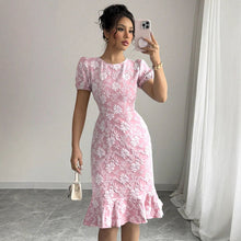 Load image into Gallery viewer, Womens Summer Fishtail Office Printed Round Neck Dress
