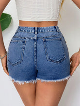 Load image into Gallery viewer, Womens Belted Ring Pearl Elegant Denim Shorts
