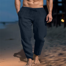 Load image into Gallery viewer, Men&#39;s Solid Color Drawstring Cotton Linen Loose Beach Casual Slim Pants

