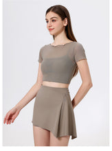 Load image into Gallery viewer, 2pc Set - Womens Faux Mesh Sports T shirt Short Sleeve with Chest Pad Yoga Clothes Cropped  Quick Drying Slimming Fitness Top
