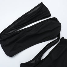 Load image into Gallery viewer, Womens Sexy Mesh Stitching Tube Top One Piece Wide Leg Pants Hollow Out Cutout - See Through
