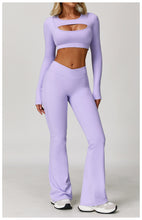 Load image into Gallery viewer, Nude Feel Tight Yoga Long Sleeve Shockproof Sports Hollow Out Cutout T shirt Running Workout Yoga Top
