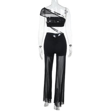 Load image into Gallery viewer, Womens Sexy Mesh Stitching Tube Top One Piece Wide Leg Pants Hollow Out Cutout - See Through

