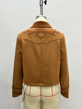 Load image into Gallery viewer, Elegant Retro Suede Floral Embellished Collared Short Coat
