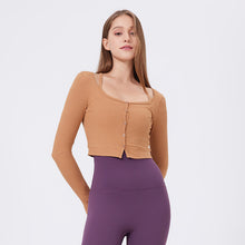 Load image into Gallery viewer, Womens Sports Tight Buttons Slimming Yoga Clothes Threaded Long Sleeve Internet Celebrity Running Fitness Clothes Cardigan Top

