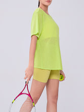 Load image into Gallery viewer, Womens Summer Bunchy Yarn Hollow Out Cutout Back -  Loose Yoga Blouse - Breathable Lightweight - Plus Size T shirt - Casual Sports Short Sleeve
