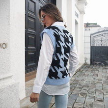 Load image into Gallery viewer, Womens Houndstooth V-neck Outer Wear Inner Wear Autumn Winter Knitwear Sweater Vest
