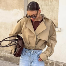 Load image into Gallery viewer, Womens Autumn Khaki Double Breasted Collar Trench Casual Jacket Coat
