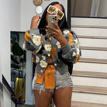 Load image into Gallery viewer, Womens Autumn Winter Retro Three Dimensional Floral Loose Single Breasted Cardigan Short Coat Trend Clip 3D Rose
