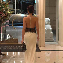 Load image into Gallery viewer, Summer Elegant Deep V Plunge Silky Satin Halter Sheer Waist Tight Sexy Dress
