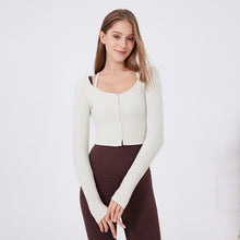 Load image into Gallery viewer, Womens Sports Tight Buttons Slimming Yoga Clothes Threaded Long Sleeve Internet Celebrity Running Fitness Clothes Cardigan Top
